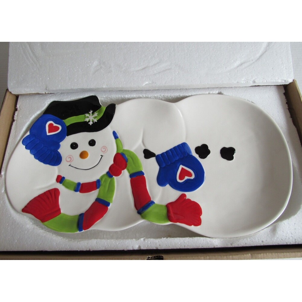 Home and Garden Party Stoneware Collection Snowman Serving Tray Plate 93158